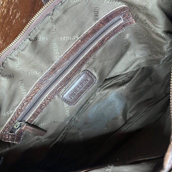 Crocodile-Embossed Brown Leather Conceal Carry Handbag By Hidesign Double Handle - Picture 5 of 14